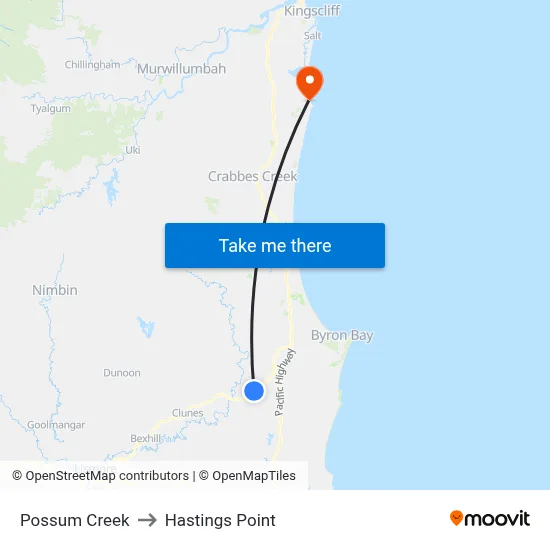 Possum Creek to Hastings Point map