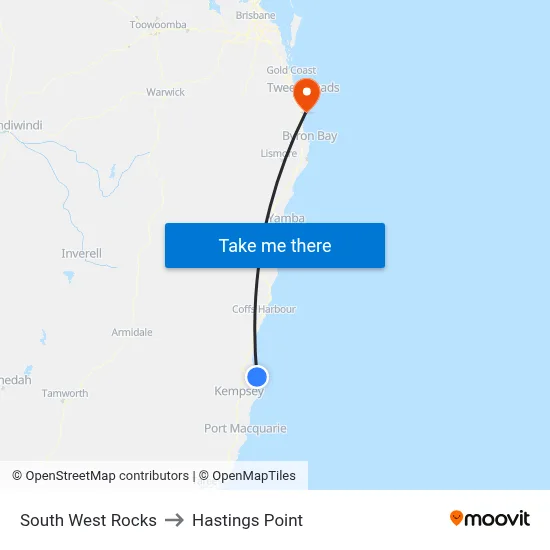 South West Rocks to Hastings Point map