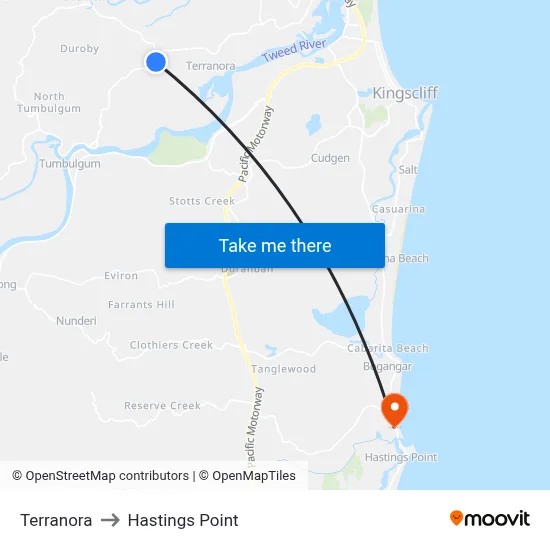 Terranora to Hastings Point map
