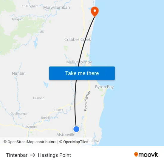 Tintenbar to Hastings Point map
