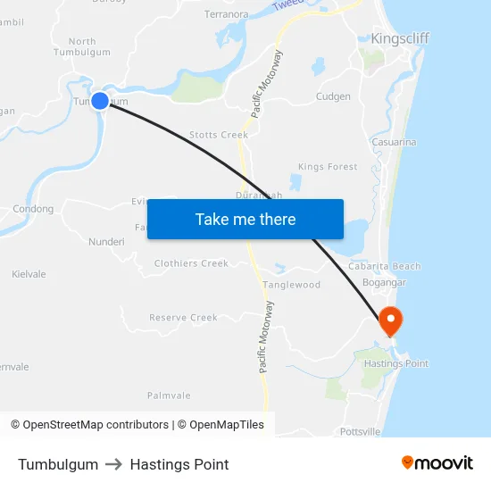 Tumbulgum to Hastings Point map