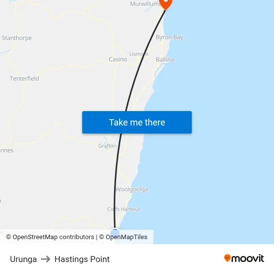 Urunga to Hastings Point map