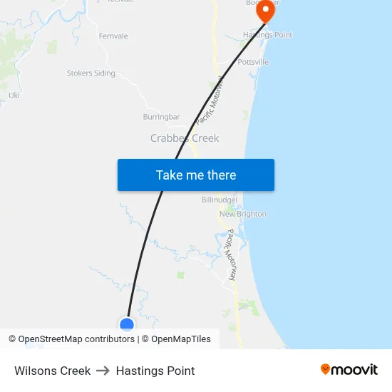 Wilsons Creek to Hastings Point map