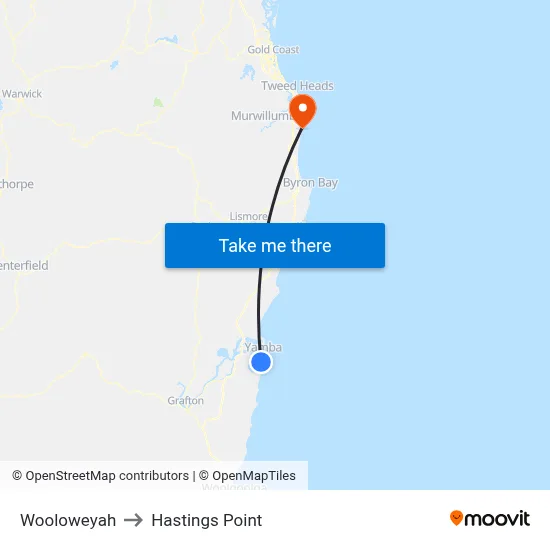 Wooloweyah to Hastings Point map