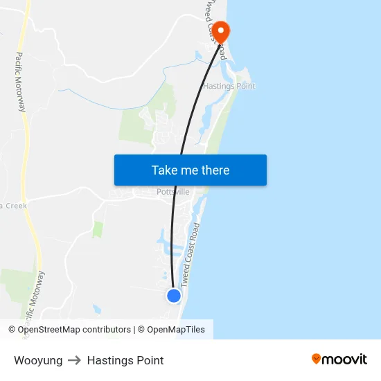 Wooyung to Hastings Point map