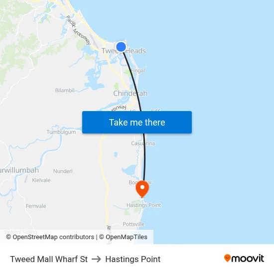 Tweed Mall Wharf St to Hastings Point map