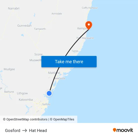 Gosford to Hat Head map