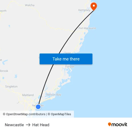 Newcastle to Hat Head map