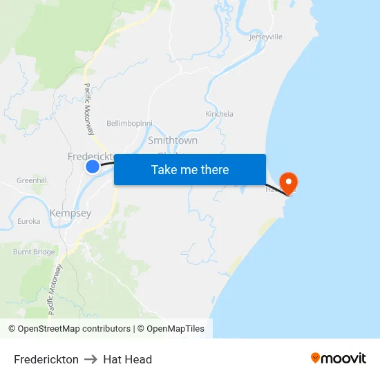 Frederickton to Hat Head map