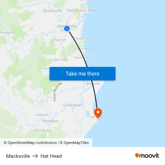 Macksville to Hat Head map