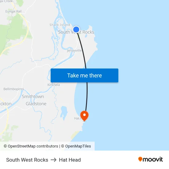 South West Rocks to Hat Head map