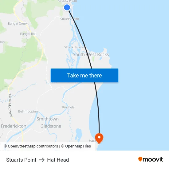Stuarts Point to Hat Head map