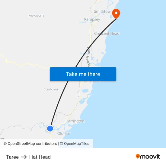Taree to Hat Head map