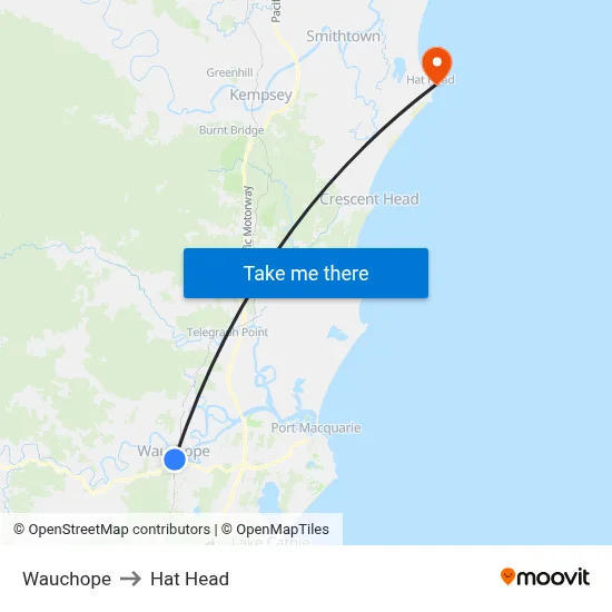 Wauchope to Hat Head map