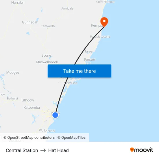 Central Station to Hat Head map