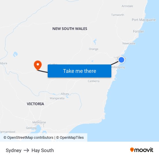 Sydney to Hay South map