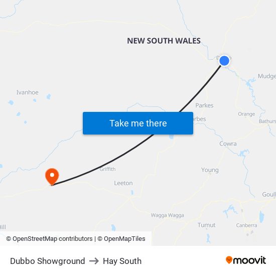 Dubbo Showground to Hay South map