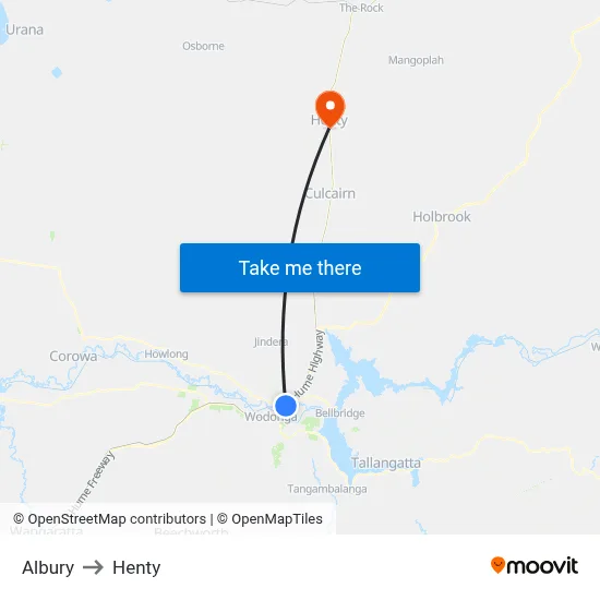Albury to Henty map