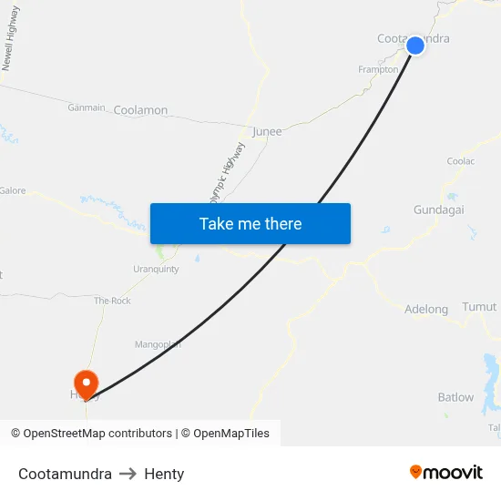 Cootamundra to Henty map