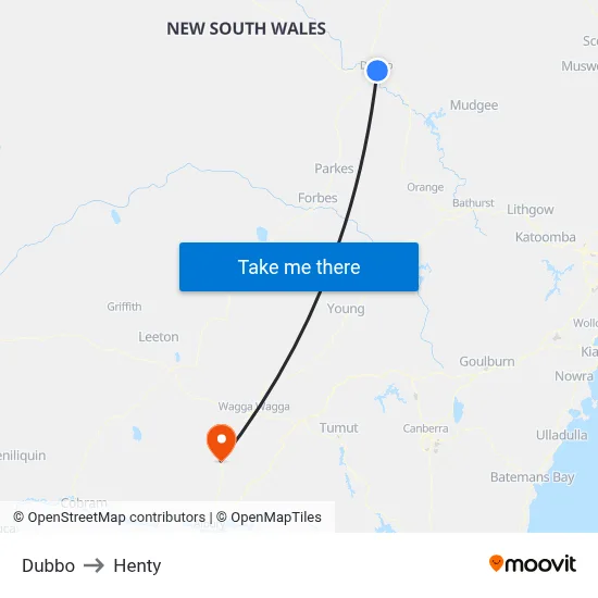 Dubbo to Henty map