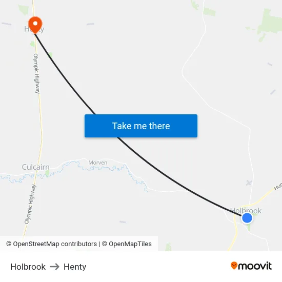 Holbrook to Henty map