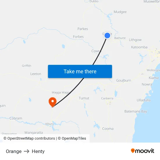 Orange to Henty map