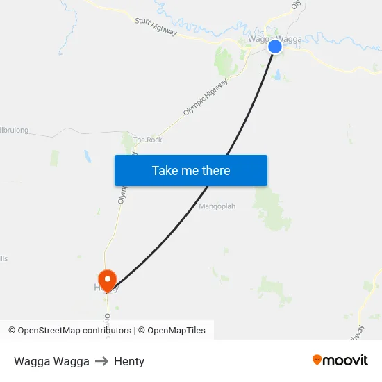 Wagga Wagga to Henty map