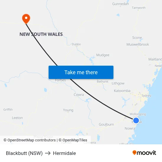 Blackbutt (NSW) to Hermidale map