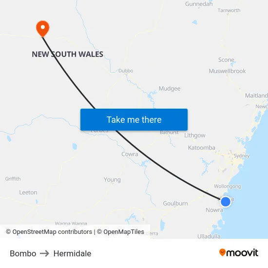 Bombo to Hermidale map