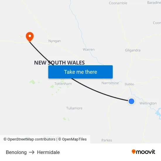 Benolong to Hermidale map