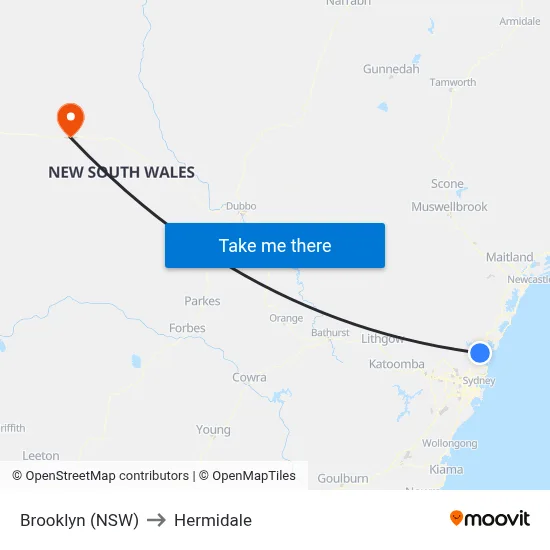 Brooklyn (NSW) to Hermidale map