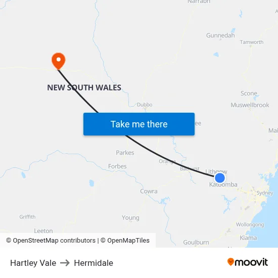 Hartley Vale to Hermidale map