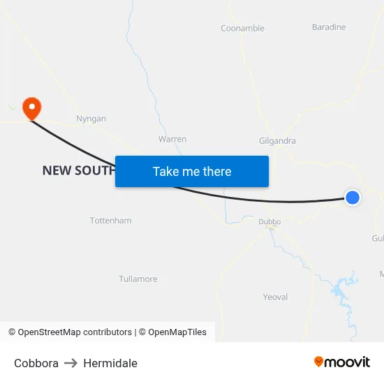 Cobbora to Hermidale map