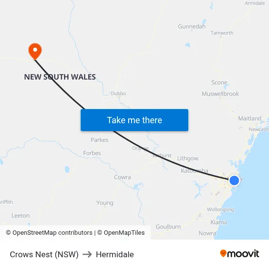 Crows Nest (NSW) to Hermidale map