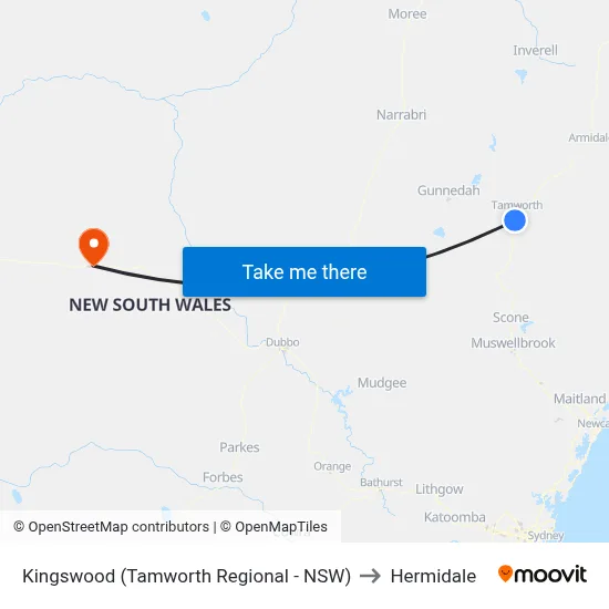 Kingswood (Tamworth Regional - NSW) to Hermidale map