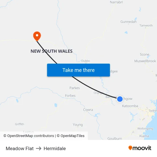 Meadow Flat to Hermidale map