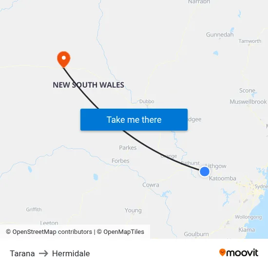 Tarana to Hermidale map