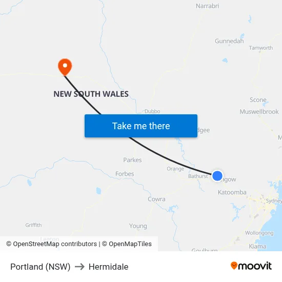 Portland (NSW) to Hermidale map