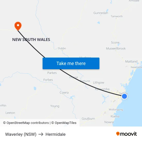 Waverley (NSW) to Hermidale map