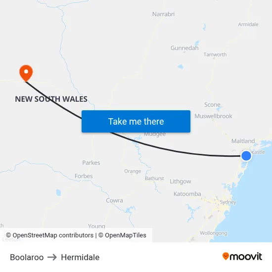 Boolaroo to Hermidale map
