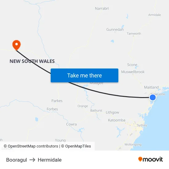 Booragul to Hermidale map