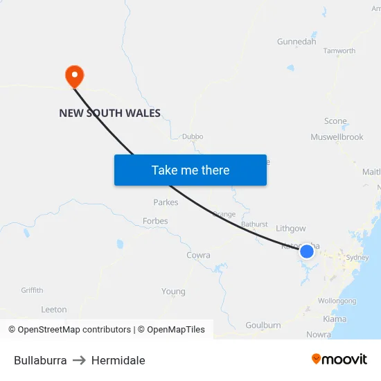 Bullaburra to Hermidale map
