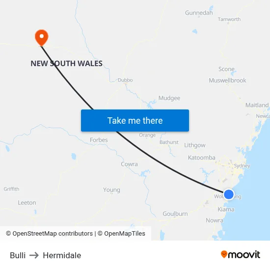 Bulli to Hermidale map