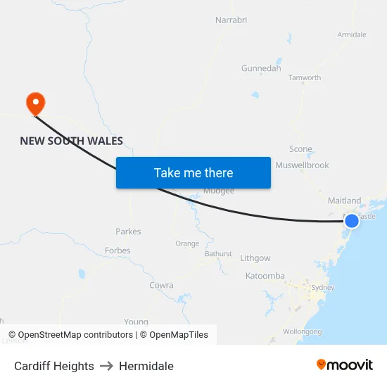 Cardiff Heights to Hermidale map