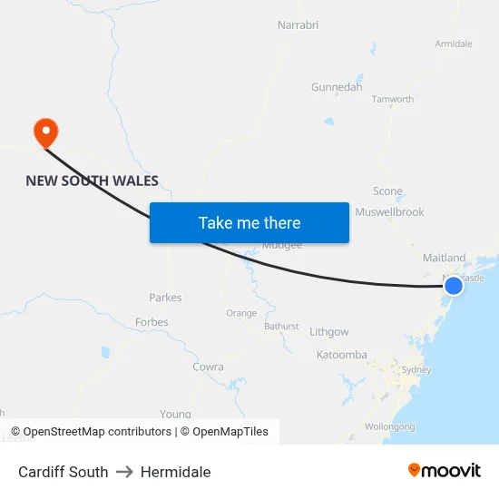 Cardiff South to Hermidale map