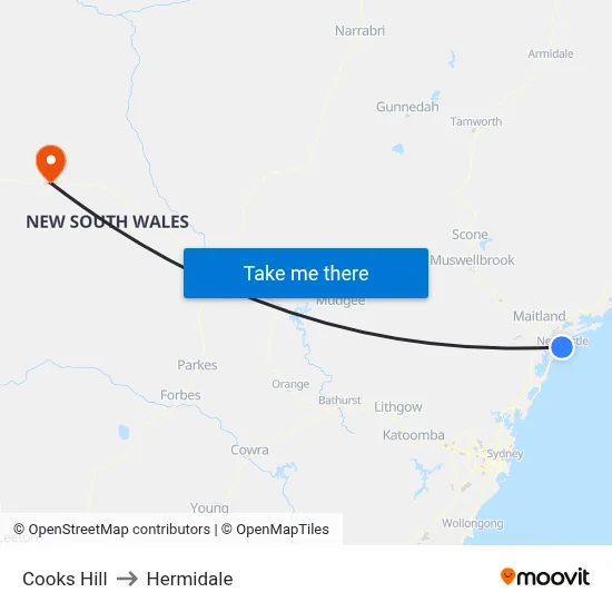 Cooks Hill to Hermidale map