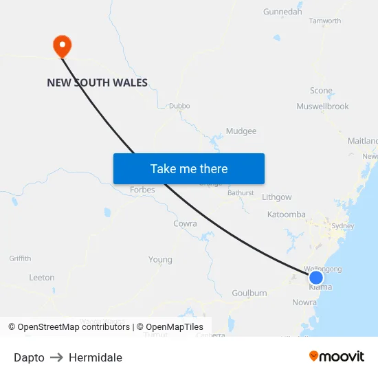 Dapto to Hermidale map