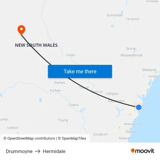 Drummoyne to Hermidale map