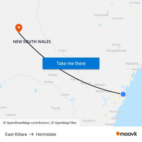 East Killara to Hermidale map