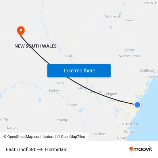 East Lindfield to Hermidale map